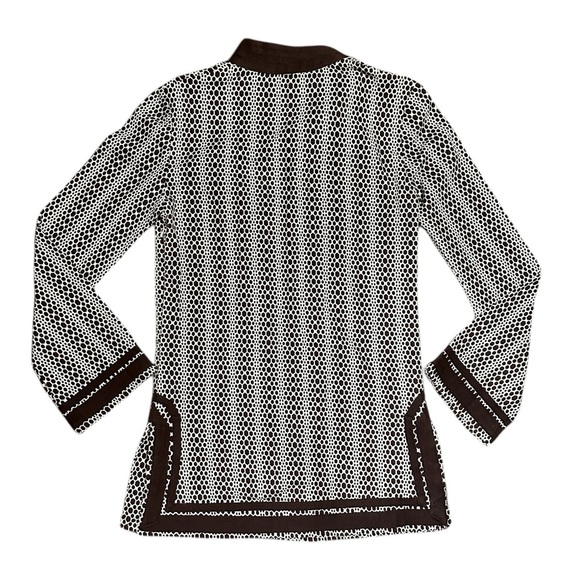 Tory Burch Fringe Trim Tunic Top Size 4 Black V-Neck Long Sleeve Boho Light Slit - Picture 4 of 5